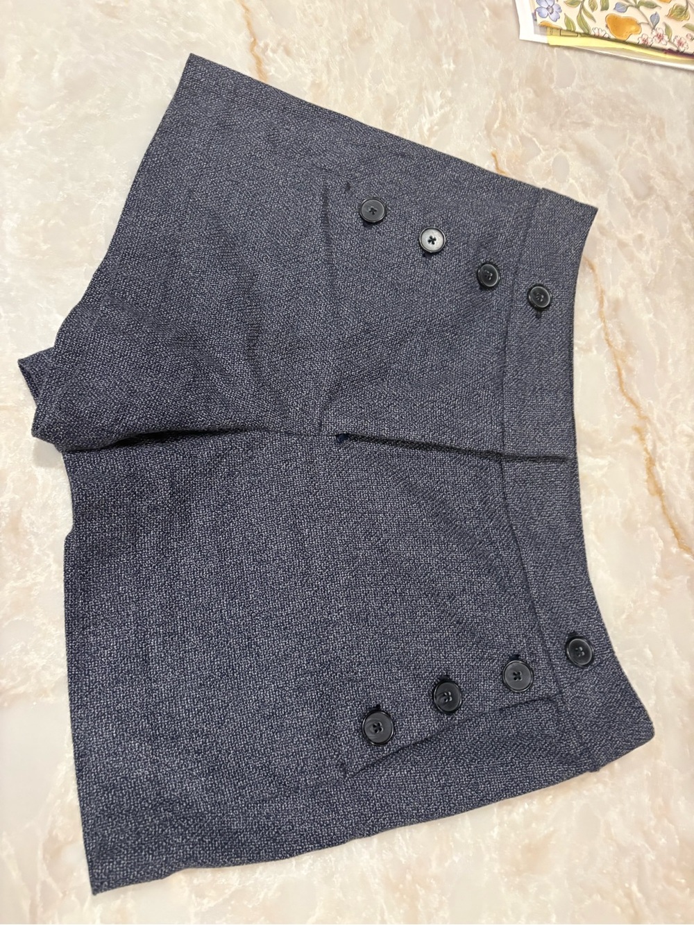 LOFT Riviera Shorts Size 8 Blue Textured Tailored Button Detail; Dress shorts